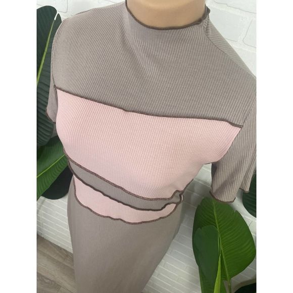 Bump Biddy Plus size maternity karla color block bodycon brown pink maxi dress - Picture 5 of 9